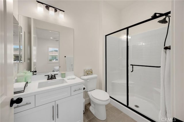 11638 Oakton Way, Corona, CA 92883 - bathroom with a stall shower, vanity, toilet, and tile patterned floors