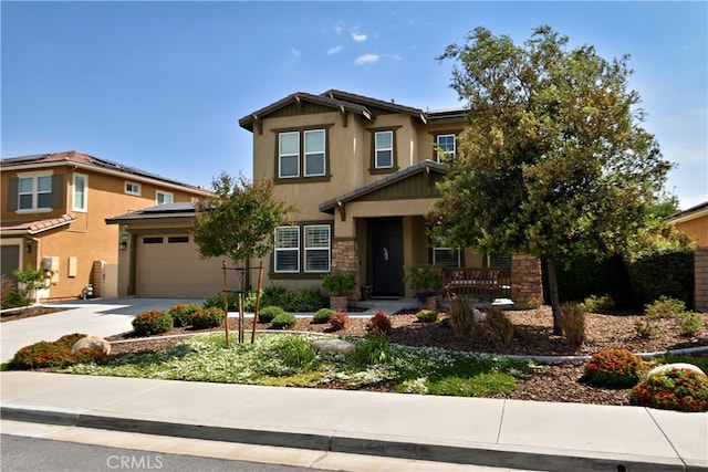 35582 Laurel Tree Ct, Winchester, CA 92596 - craftsman inspired home with roof mounted solar panels, stucco siding, driveway, covered porch, and an attached garage