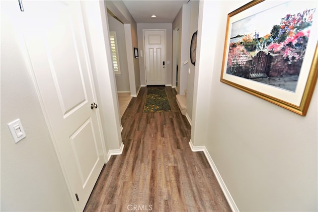 35582 Laurel Tree Ct, Winchester, CA 92596 - hallway with wood finished floors, baseboards, and recessed lighting