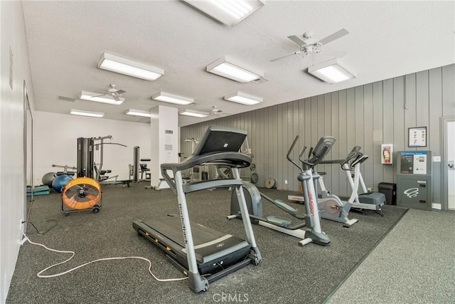 5585 E Pacific Coast Unit 361, Long Beach, CA 90804 - workout area featuring a ceiling fan and a textured ceiling