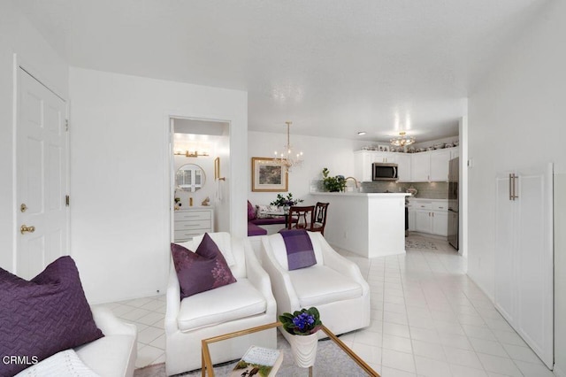 2911 Butter Creek Dr, Pasadena, CA 91107 - living area featuring a chandelier and light tile patterned floors