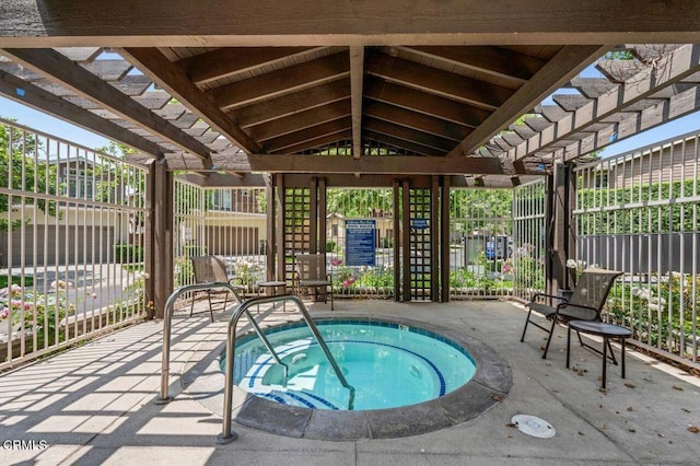2911 Butter Creek Dr, Pasadena, CA 91107 - view of swimming pool with a hot tub and a pergola