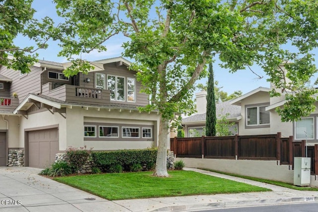 2911 Butter Creek Dr, Pasadena, CA 91107 - view of front of house featuring stucco siding, a balcony, and concrete driveway