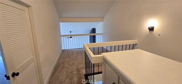 1364 Park Plaza Dr, Long Beach, CA 90804 - hall with carpet floors, an upstairs landing, and baseboards