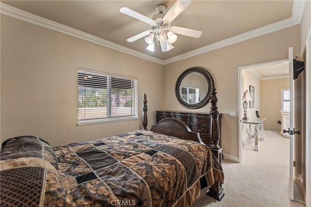 16 Via Barcaza, Coto De Caza, CA 92679 - bedroom with light colored carpet, ornamental molding, and a ceiling fan