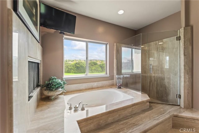 16 Via Barcaza, Coto De Caza, CA 92679 - bathroom featuring a garden tub and a shower stall