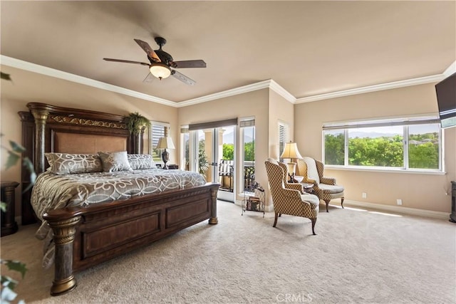 16 Via Barcaza, Coto De Caza, CA 92679 - bedroom with access to outside, carpet floors, ornamental molding, and multiple windows