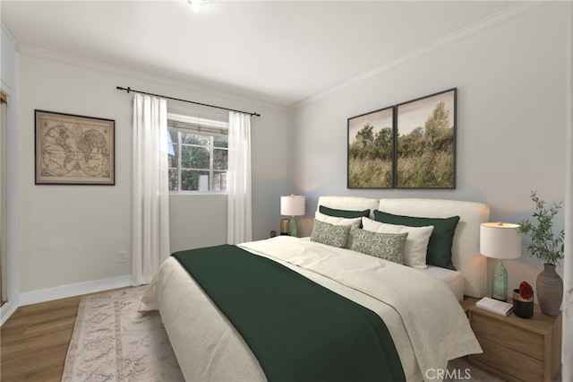124 S Glengrove Ave, San Dimas, CA 91773 - bedroom with wood finished floors, ornamental molding, and baseboards