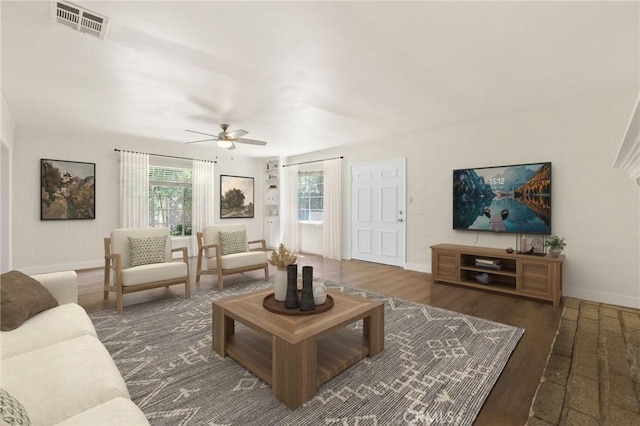 124 S Glengrove Ave, San Dimas, CA 91773 - living area featuring ceiling fan, wood finished floors, and baseboards