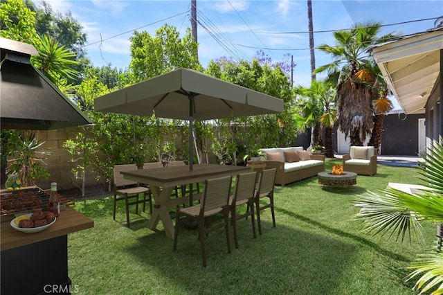 124 S Glengrove Ave, San Dimas, CA 91773 - view of yard featuring an outdoor living space with a fire pit