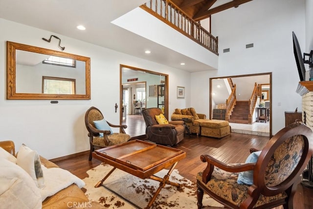 6978 Withers Rd, Riverside, CA 92506 - living area with wood finished floors, stairs, recessed lighting, and baseboards