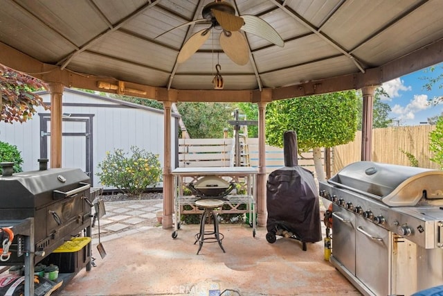 6978 Withers Rd, Riverside, CA 92506 - view of patio / terrace featuring ceiling fan, a gazebo, and a grill