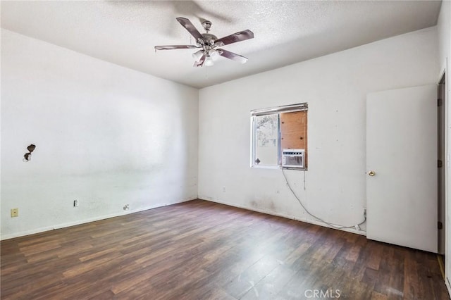 518 A St, Needles, CA 92363 - empty room with wood finished floors, a ceiling fan, cooling unit, and a textured ceiling