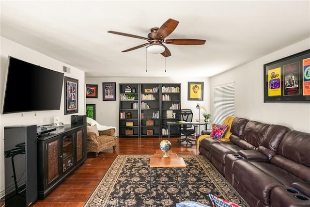 11818 Pocasset Dr, Whittier, CA 90601 - living room featuring dark wood-style floors and ceiling fan
