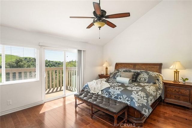 11818 Pocasset Dr, Whittier, CA 90601 - bedroom with access to outside, lofted ceiling, hardwood / wood-style floors, and a ceiling fan