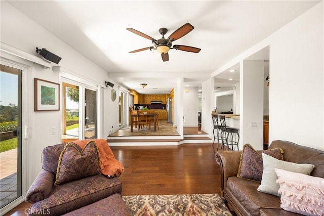 11818 Pocasset Dr, Whittier, CA 90601 - living room featuring wood finished floors and ceiling fan