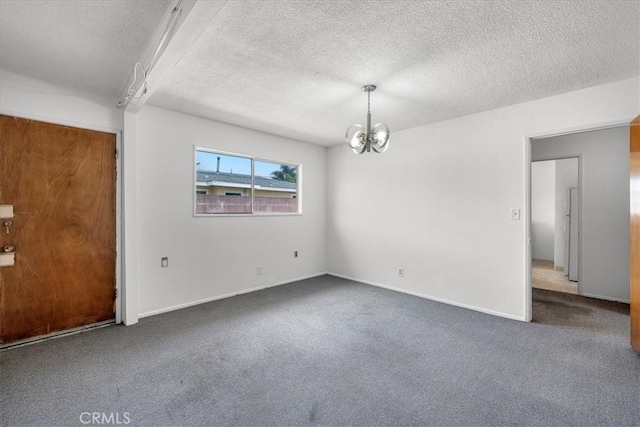 1646 W 168th St, Gardena, CA 90247 - spare room with a chandelier, carpet floors, a textured ceiling, and baseboards