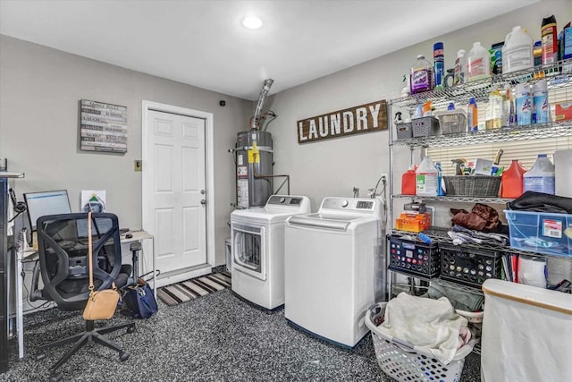 970 Carlsbad St, San Diego, CA 92114 - laundry room featuring strapped water heater, separate washer and dryer, and recessed lighting