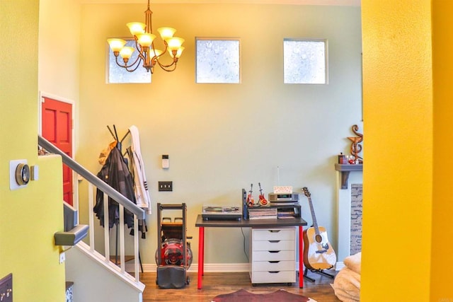 5787 Barbary Pl, Bonsall, CA 92003 - entrance foyer with wood finished floors, a chandelier, and stairs
