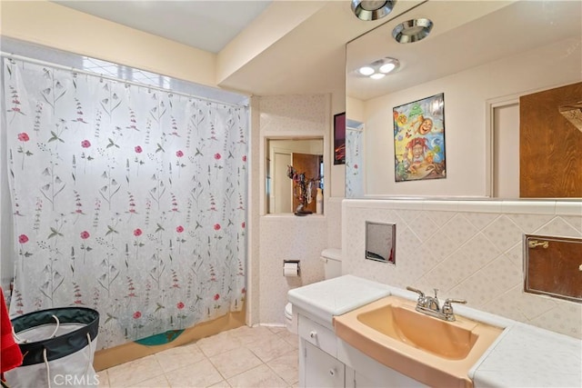 30955 Scenic Way, Running Springs, CA 92382 - full bath with vanity, tile patterned floors, and a shower with shower curtain