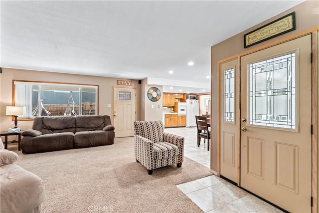 30955 Scenic Way, Running Springs, CA 92382 - entrance foyer featuring recessed lighting, light tile patterned flooring, and light carpet