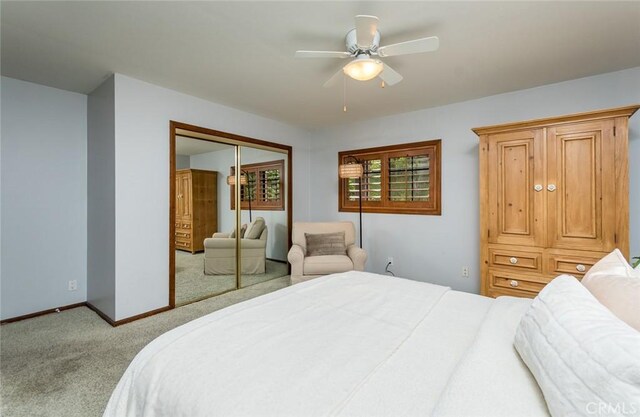 2410 W Cinco Casitas Ln, La Crescenta, CA 91214 - bedroom with carpet flooring, a closet, baseboards, and ceiling fan