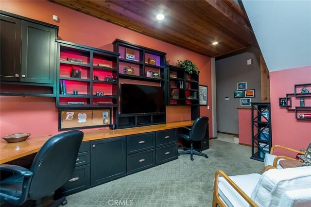 2410 W Cinco Casitas Ln, La Crescenta, CA 91214 - office space with built in study area, wooden ceiling, carpet, and recessed lighting