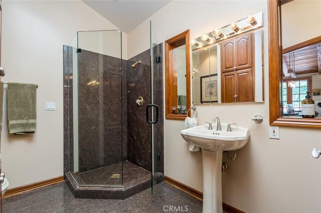 2410 W Cinco Casitas Ln, La Crescenta, CA 91214 - full bath with a shower stall, baseboards, granite floors, and toilet