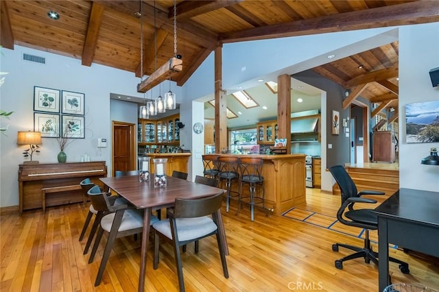 2410 W Cinco Casitas Ln, La Crescenta, CA 91214 - dining area featuring wood ceiling and light wood finished floors