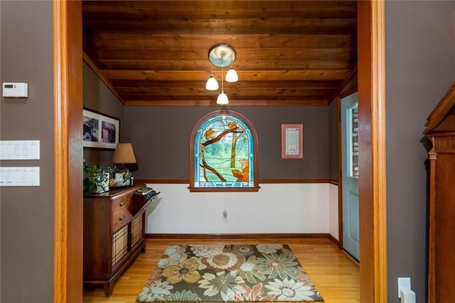 2410 W Cinco Casitas Ln, La Crescenta, CA 91214 - dining room with lofted ceiling, light wood finished floors, and wooden ceiling
