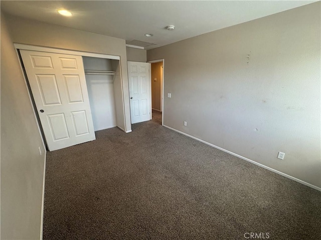 531 Corte, San Pablo, Perris, CA 92571 - unfurnished bedroom featuring dark colored carpet, baseboards, a closet, and recessed lighting