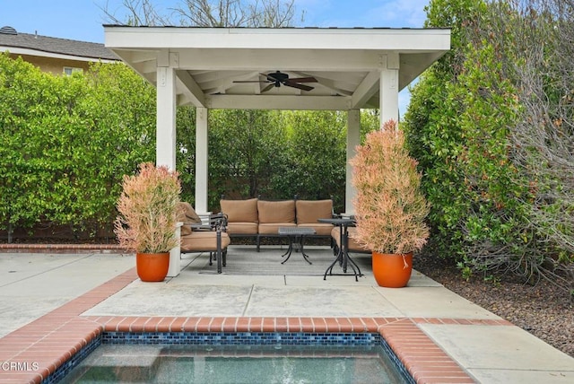 1045 Rotella St, Newbury Park, CA 91320 - view of patio / terrace featuring a ceiling fan, outdoor lounge area, an outdoor pool, and a gazebo