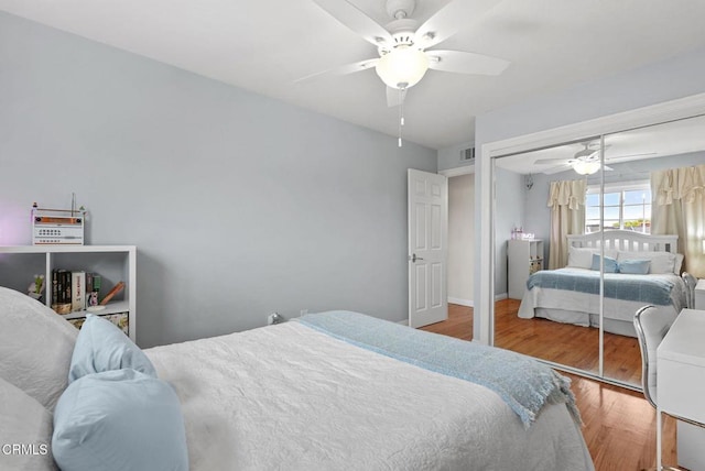1045 Rotella St, Newbury Park, CA 91320 - bedroom featuring wood finished floors, a closet, and a ceiling fan