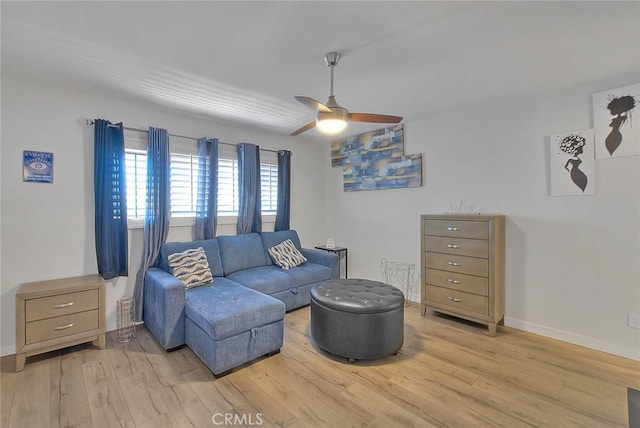810 Edgewood St Unit 302, Inglewood, CA 90302 - living room featuring a ceiling fan, light wood-style floors, and baseboards