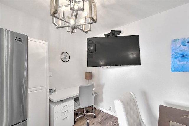 810 Edgewood St Unit 302, Inglewood, CA 90302 - office area with wood finished floors, a chandelier, and baseboards