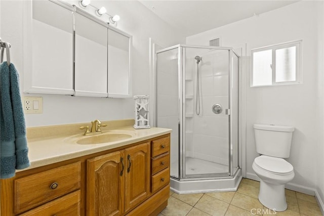 1135 Oakdale St, Chico, CA 95928 - full bathroom with vanity, a shower stall, toilet, and tile patterned floors