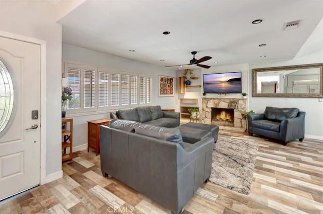 2815 E Coolidge Ave, Orange, CA 92867 - living area with ceiling fan, baseboards, plenty of natural light, and recessed lighting