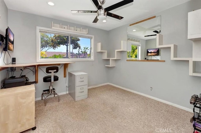 2815 E Coolidge Ave, Orange, CA 92867 - office with a ceiling fan, healthy amount of natural light, carpet flooring, recessed lighting, and baseboards