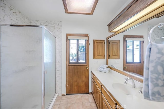 14242 Clarissa Ln, North Tustin, CA 92705 - bathroom with healthy amount of natural light, vanity, and a stall shower