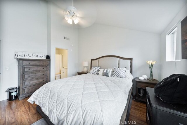 22123 Figueroa St Unit 144, Carson, CA 90745 - bedroom featuring lofted ceiling, wood finished floors, ensuite bath, and a ceiling fan