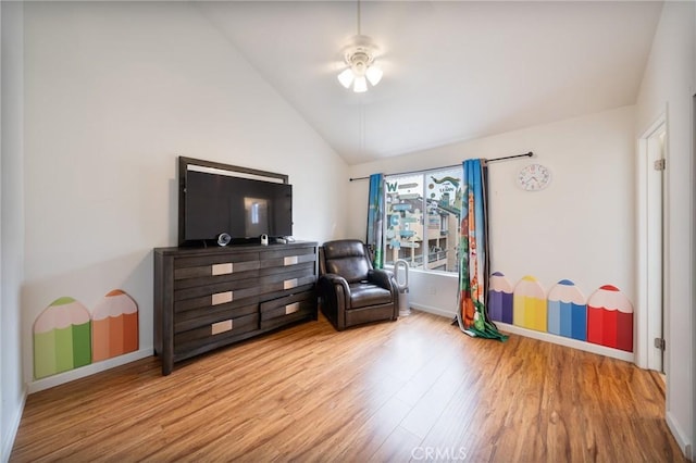 22123 Figueroa St Unit 144, Carson, CA 90745 - sitting room featuring vaulted ceiling, wood finished floors, baseboards, and ceiling fan