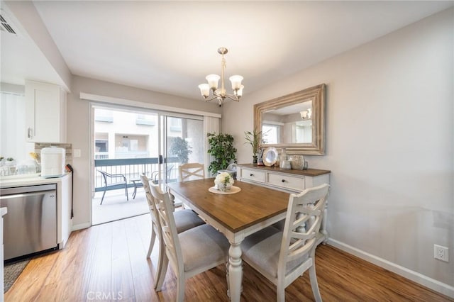 22123 Figueroa St Unit 144, Carson, CA 90745 - dining space with a chandelier, baseboards, and light wood-style floors