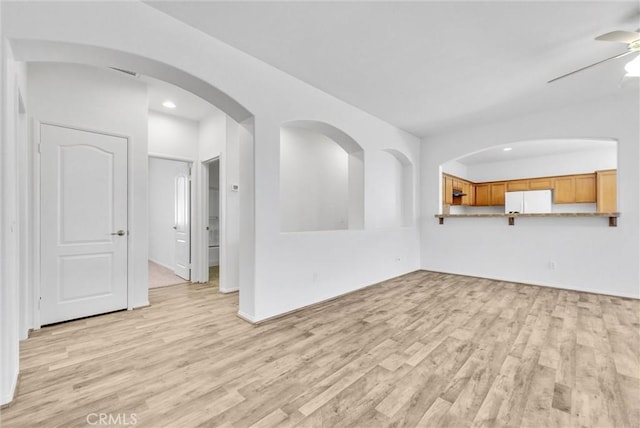 1760 Terrace Ave, Colton, CA 92324 - unfurnished living room with ceiling fan, light wood-style floors, and recessed lighting