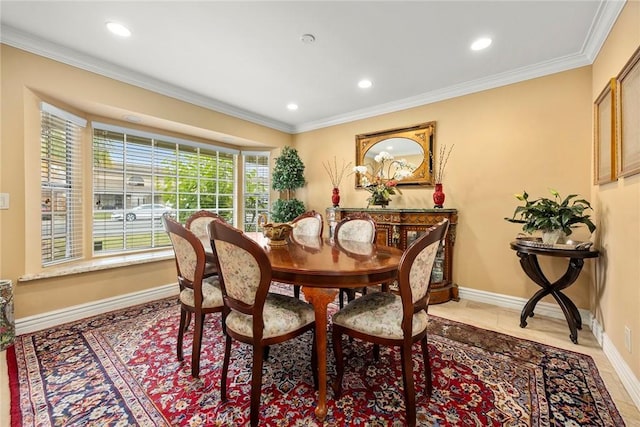 4541 Amberwood Ave, La Palma, CA 90623 - dining space with crown molding, baseboards, and recessed lighting