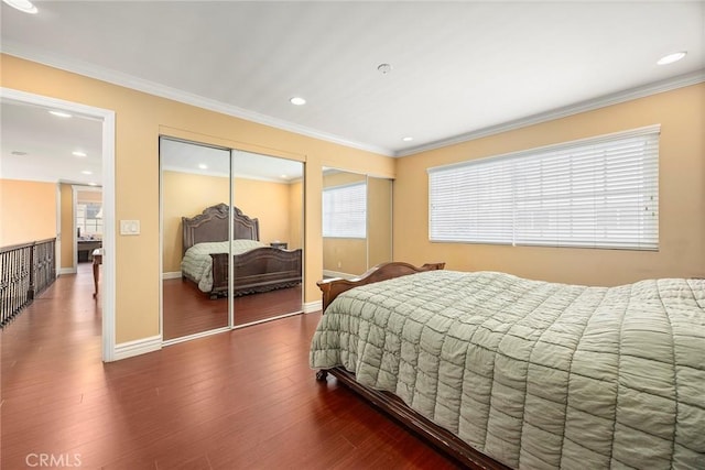 4541 Amberwood Ave, La Palma, CA 90623 - bedroom with crown molding, wood finished floors, multiple windows, recessed lighting, and baseboards