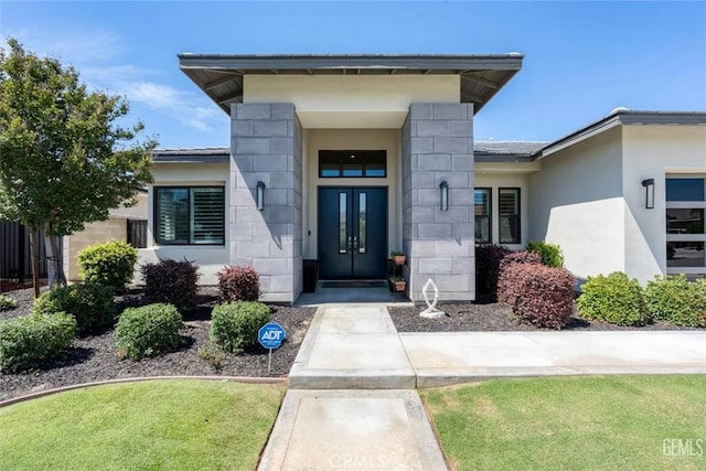 12312 Ashlyn Dr, Bakersfield, CA 93311 - entrance to property featuring concrete block siding and french doors