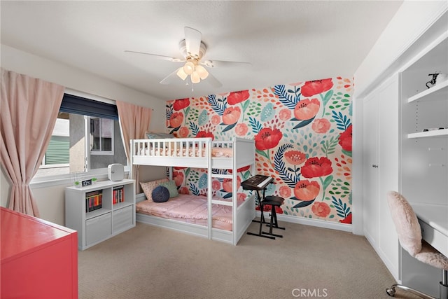 23982 Cormorant Ln, Laguna Niguel, CA 92677 - carpeted bedroom with baseboards, ceiling fan, and wallpapered walls