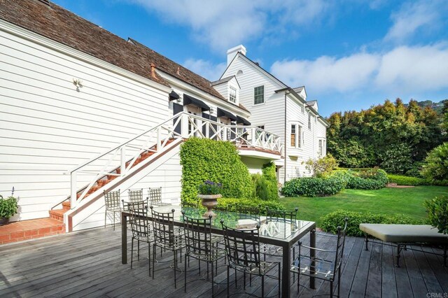 7716 Lookout Dr, La Jolla, CA 92037 - wooden deck with a lawn and stairs