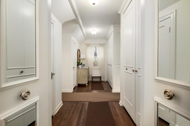 7716 Lookout Dr, La Jolla, CA 92037 - hallway with dark wood-type flooring and baseboards