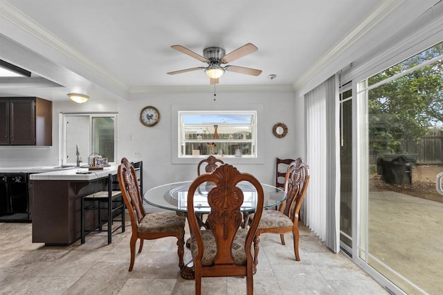 1220 Hoover St, Escondido, CA 92027 - dining room with healthy amount of natural light, crown molding, and a ceiling fan